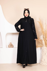 Lüks Taş İşlemeli Abaya – Siyah 2