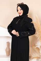 Lüks Taş İşlemeli Abaya – Siyah 3