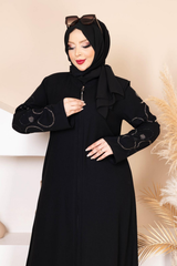 Lüks Taş İşlemeli Abaya – Siyah 4