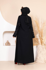 Lüks Taş İşlemeli Abaya – Siyah 5