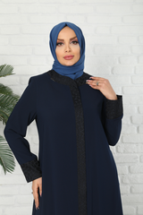 Medine İpeği Lacivert Fermuarlı Yazlık Ferace 