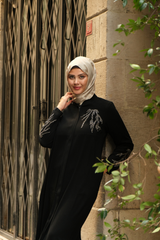 Taş İşlemeli Abaya - Lüks Yazlık Dökümlü Ferace 2