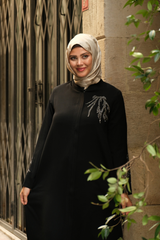 Taş İşlemeli Abaya - Lüks Yazlık Dökümlü Ferace 5